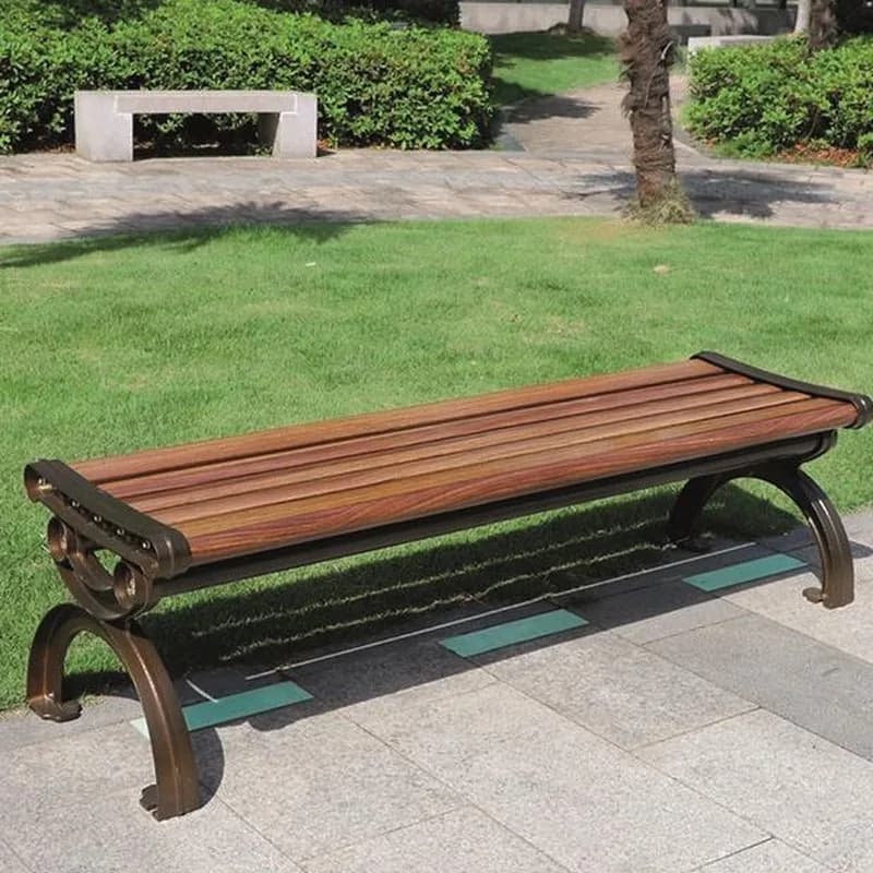 Söykənəcəksiz park skamyası, 120 sm, bürünc qövsvari ayaqlar, şəkil 1
