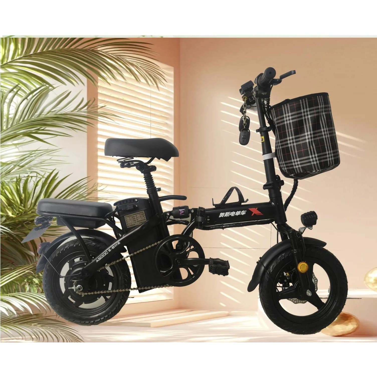 Qatlanan elektrik velosipedi, 14", amortizatorlu, 350 Vt, şəkil 1
