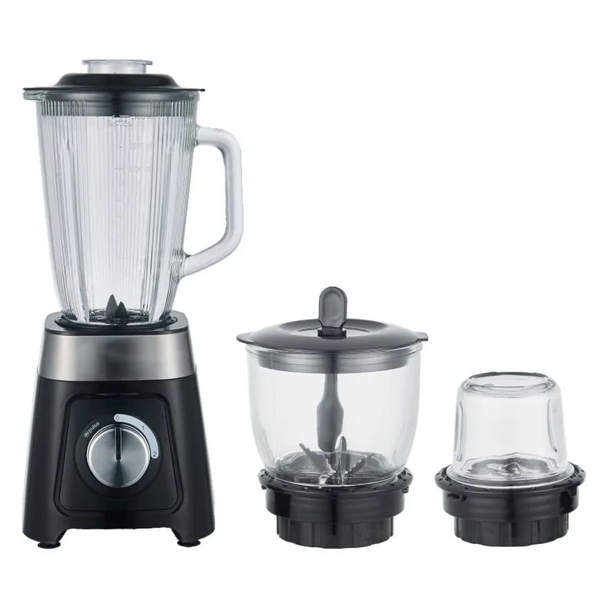 Blender 3-ü 1-də, doğrayıcı və üyüdücü ilə, 1,5 l şüşə qab, qara, şəkil 1