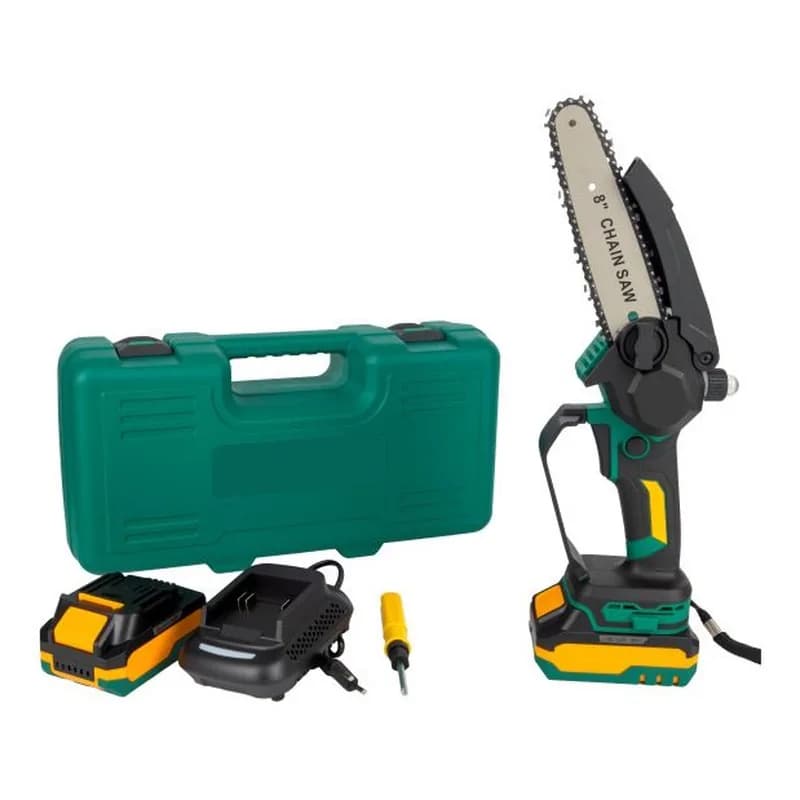 Akkumulyatorlu mini zəncirli mişar 8", 21V, çamadanda dəst, şəkil 1