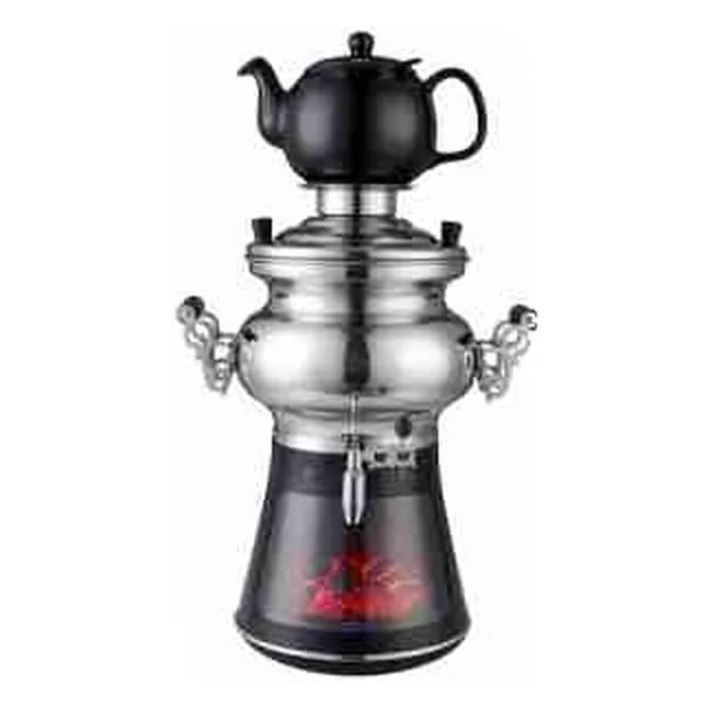 Elektrik samovar 5 l, kamin effektli, antik metal tutacaqlı, şəkil 1