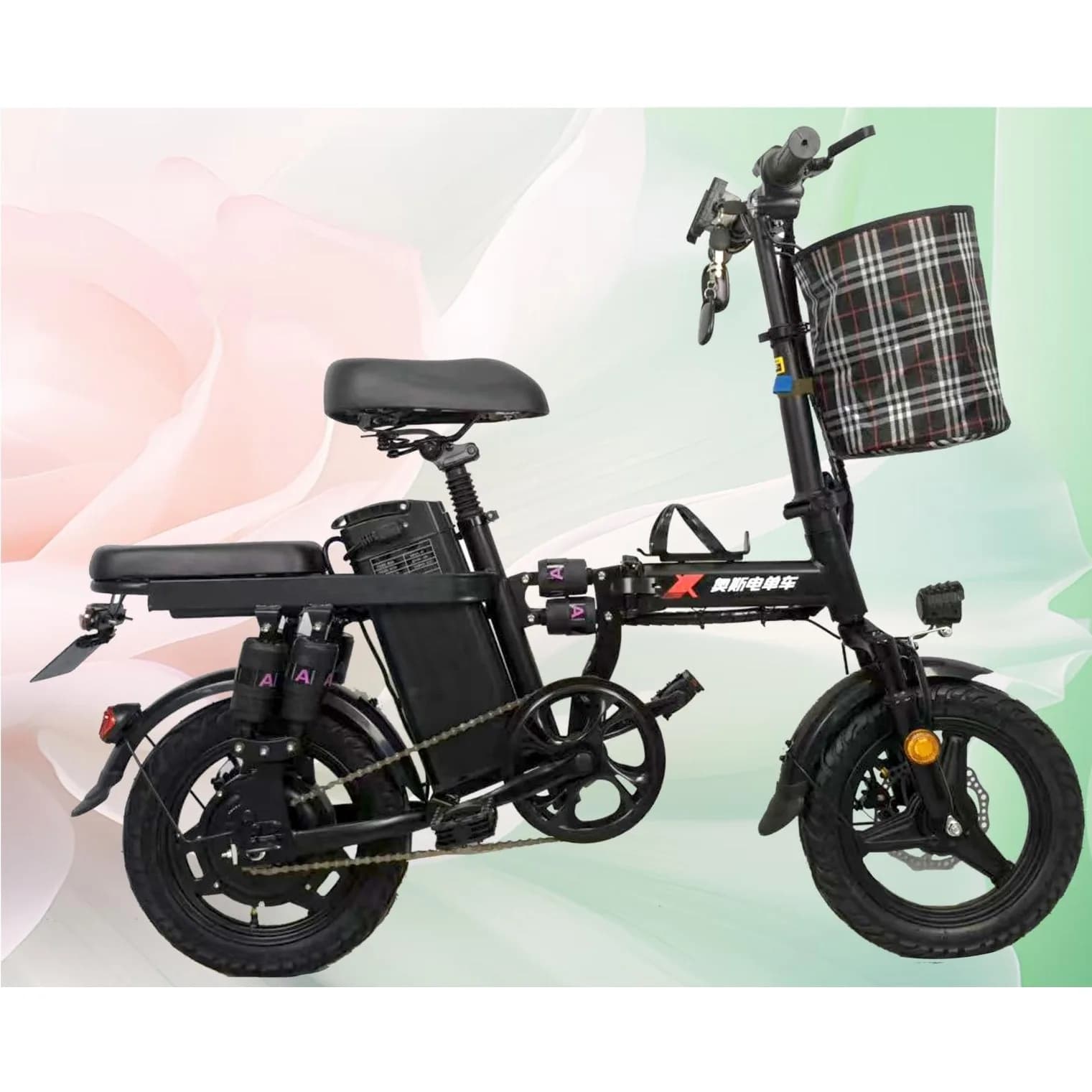 Qatlanan elektrik velosipedi, 14", 6 amortizatorlu, 350 Vt, şəkil 1