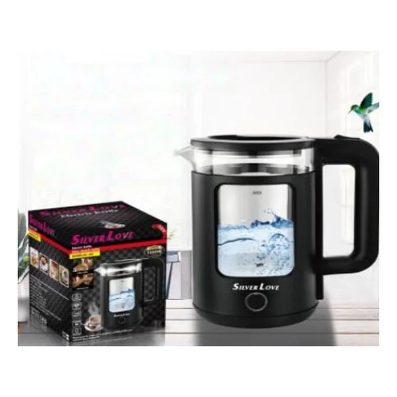 Şüşə elektrik çaydanı, 1,5 l, qara, şəkil 1