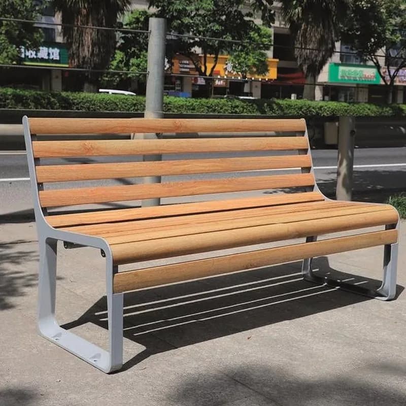 Park skamyası, söykənəcəkli, 120 sm, boz metal çərçivə, enli lövhələr, şəkil 1