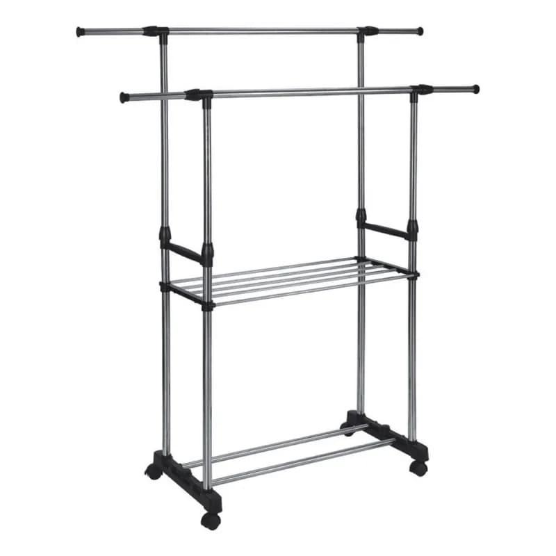 Təkərli paltar asılqanı, iki tirli, rəfli, 89-145 x 43 x 90-160 sm, CX-6018, şəkil 1