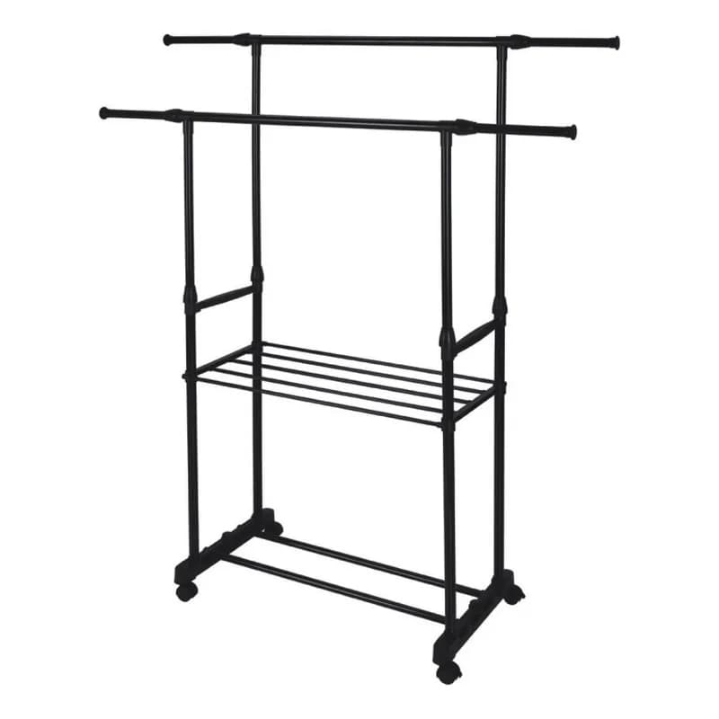 Təkərli paltar asılqanı, iki tirli, rəfli, 89-145 x 43 x 90-160 sm, CX-6020, şəkil 1