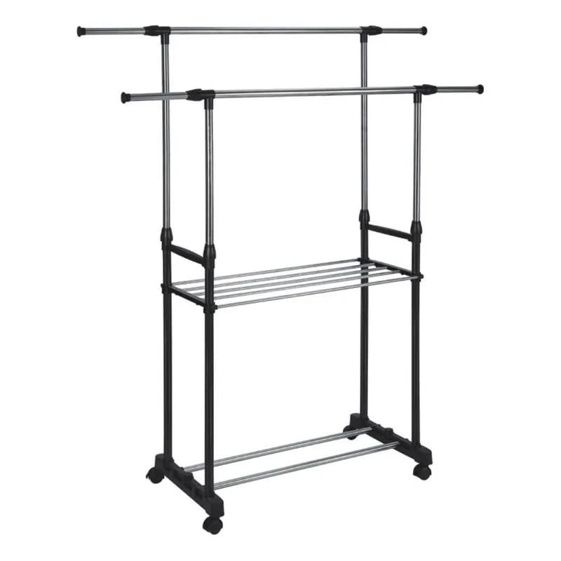Təkərli paltar asılqanı, iki tirli, rəfli, 89-145 x 43 x 90-160 sm, CX-6021, şəkil 1