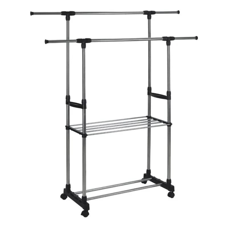 Təkərli paltar asılqanı, iki tirli, rəfli, 89-145 x 43 x 90-160 sm, CX-6022, şəkil 1