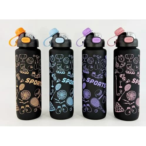 İdman su qabı, iki ağızlı, qara, 1000 ml, şəkil 1